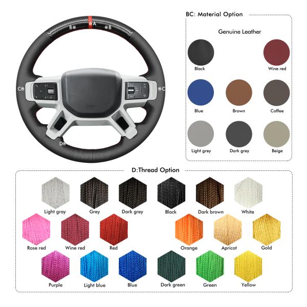 High Quality Customized Hand Stitching Carbon Fiber Leather Steering Wheel Cover for Land Rover  Defender (L663) Discovery III