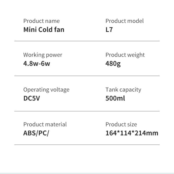 Desktop Mini Air Condition Fan with Water Cooling and Night Light Net Weight 700g