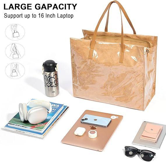 Sustainable Recyclable Tote Bag For Women, TPU Waterproof And Tyvek Paper Material Casual Shoulder Bag Handbag For Work, Travel, Gym