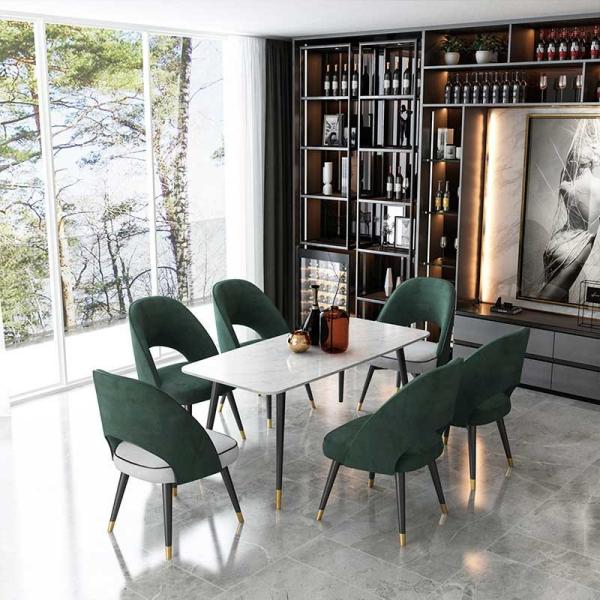 High 75cm Marble Dining Table And Chairs Set Stainless Steel Base Rectangular Shape