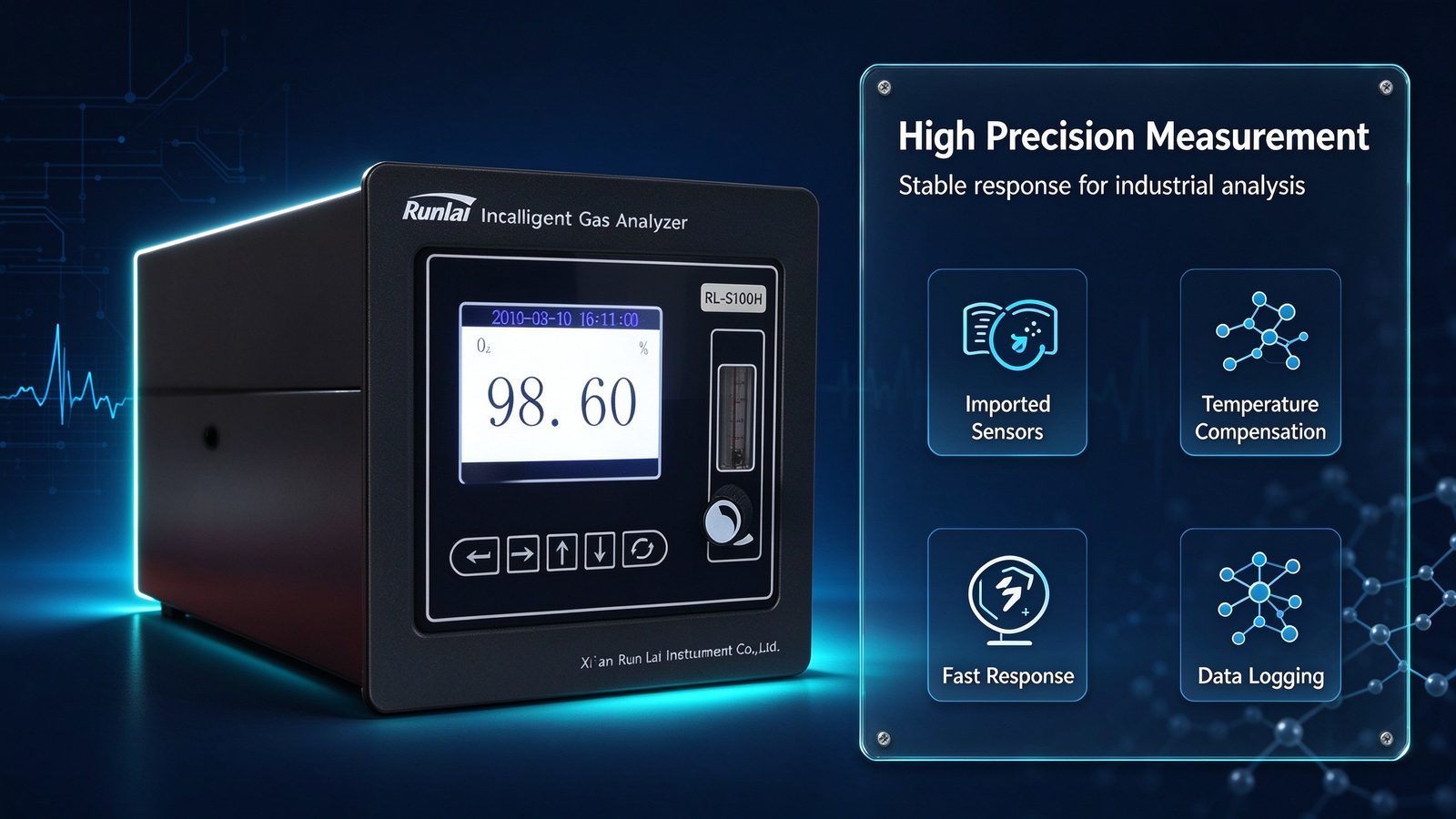 Portable Oxygen O2 Online Gas Analyzer 3D Ion Flow Technology Metal Housing Sound Alarm
