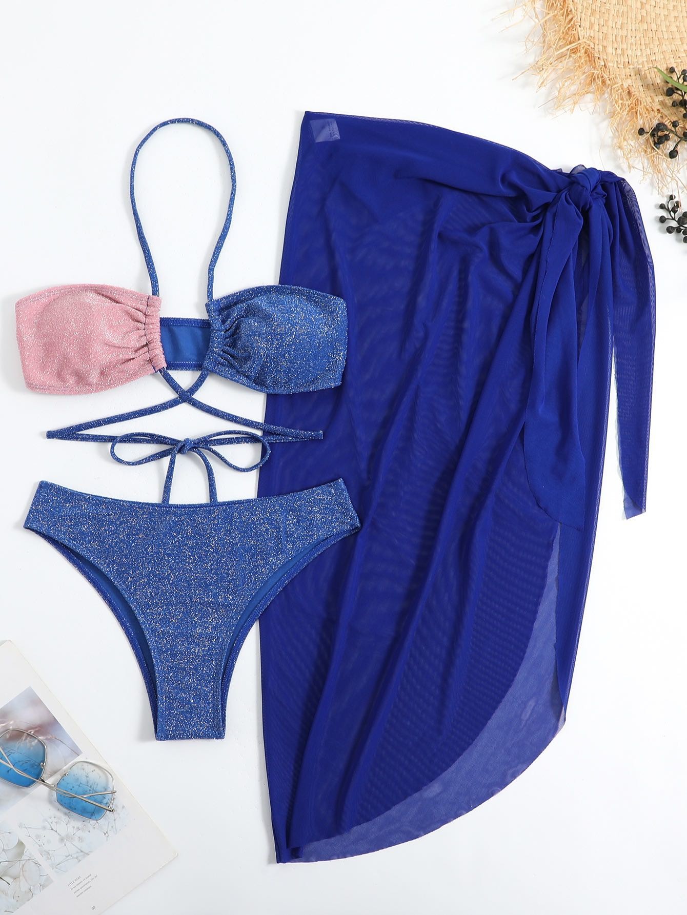 Бикини провода размера S-Xl свободное вводит новый стиль в моду 3 части Swimwear для плавать голубой цвет удобный в запасе