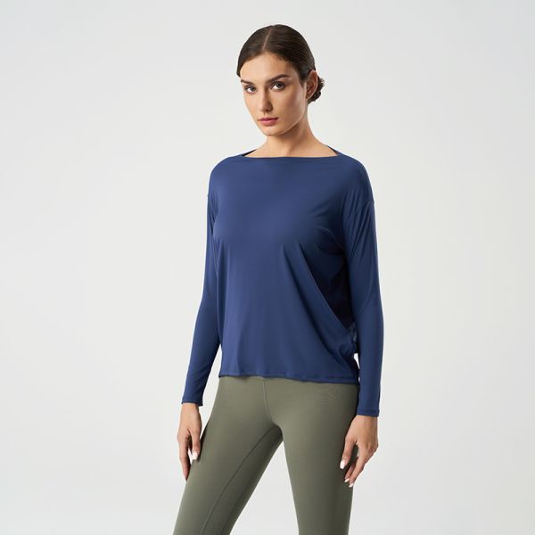 Soft Modal Long Sleeve Boat Neck Top and Leggings Set Dusty Blue Stretchy Breathable