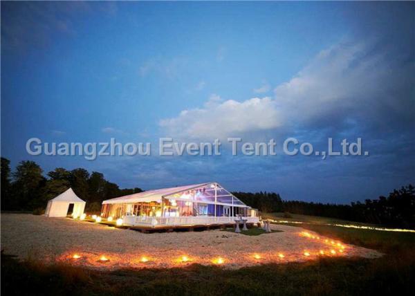 Outdoor Exhibition Clear Span Tent Double PVC Fabric With Glass Door 3.95M Eave Height