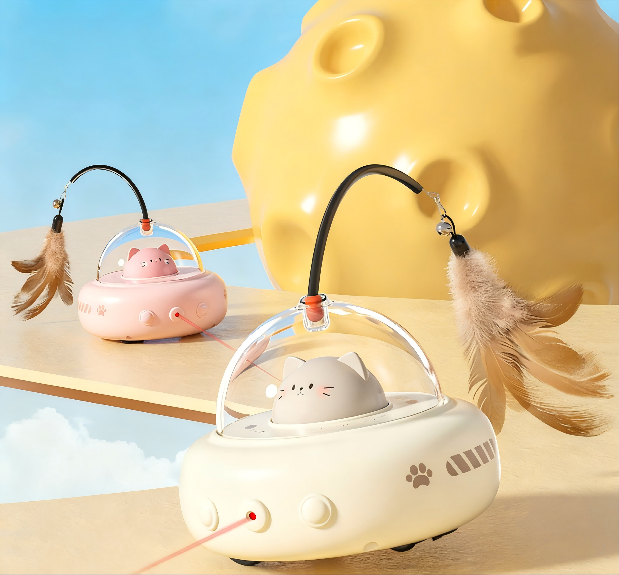 Automatic Chicken Toy Lifelike Ball Laser Feather Bell Interactive Electric USB Rechargeable