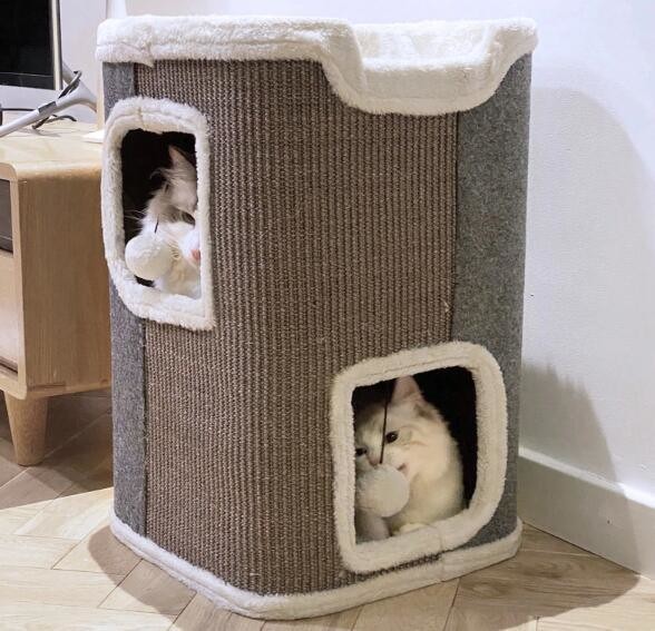 Custom Design Two Floors Cat Scratch Board with Cat Beds Cat House Cat Furniture Cat Tree