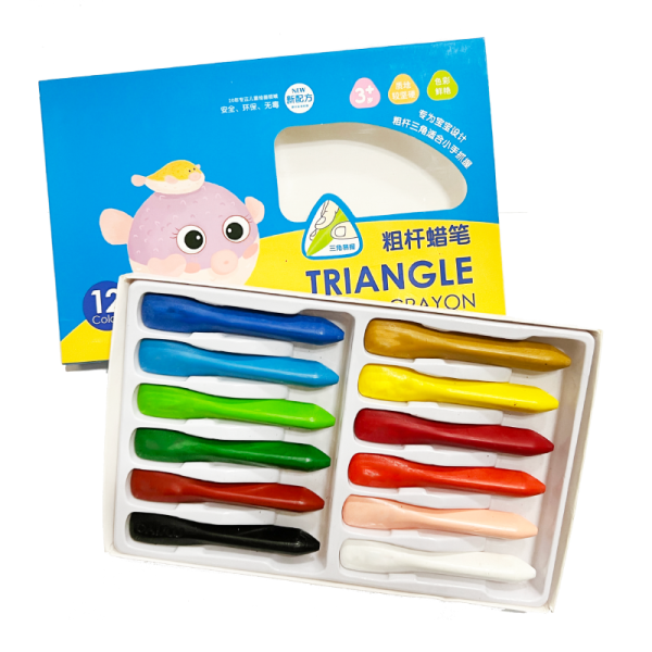 Wholesale 12PCS Colorful Jumbo Non Toxic Silky Triangle Kids Drawing Kit Plastic Crayon