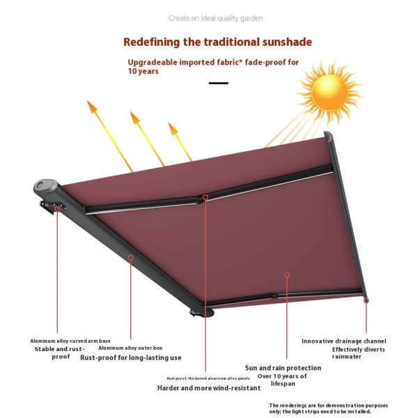 DICKSON Luxury Motorized Acrylic Waterproof Fabric Aluminum Full Cassette Awning Patio Retractable Awning Factory