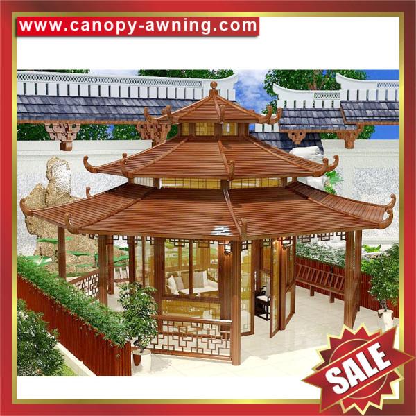 Public rain sun garden park rest wood style Aluminium aluminum alloy metal pavilion kiosk pergola sunshade shelter shed