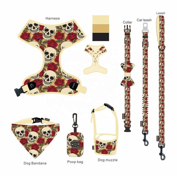 Sublimation Patterns Multicolor Dog Harness Bandana Sets With Metal Hook