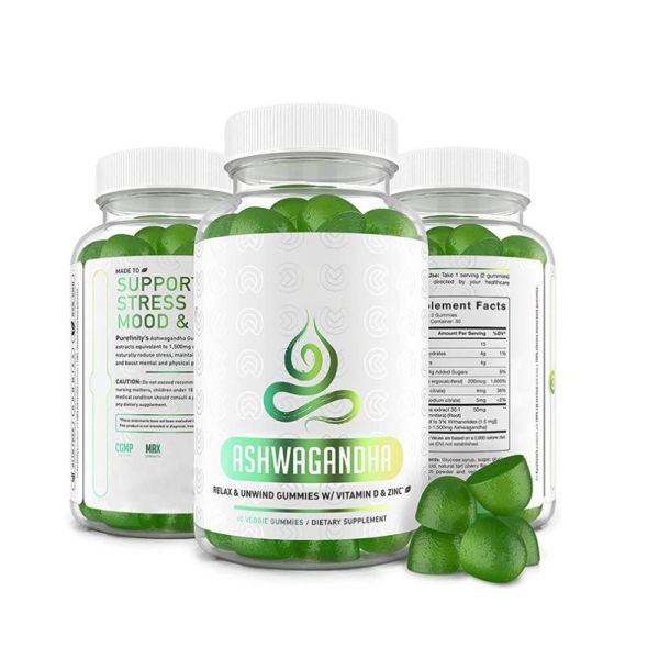 Triple Action Ashwagandha Gummies With Zinc And Vitamin D For Mood Support 60 Pieces/Bottle