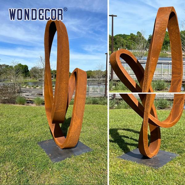 Современная большая наружная абстрактная кольцо ленточная стальная скульптура