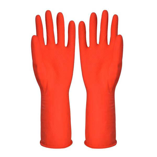 Elasticidade das luvas de borracha da cozinha do látex do agregado familiar de Flocklined da cor vermelha boa para limpar