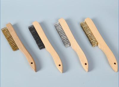 4X16 Rows  Wooden Handle Stainless Steel Wire Scratch Brush for Cleaning