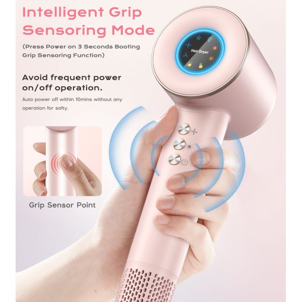 Sèche-cheveux à moteur sans balai avec capteur, soin plasma, faible bruit, ionique