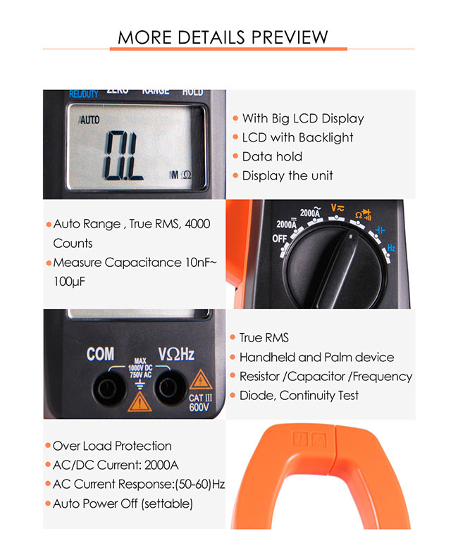 VICTOR Новый 6050 клешниметр AC DC 2000A с цифровым мультиметром температуры клешни