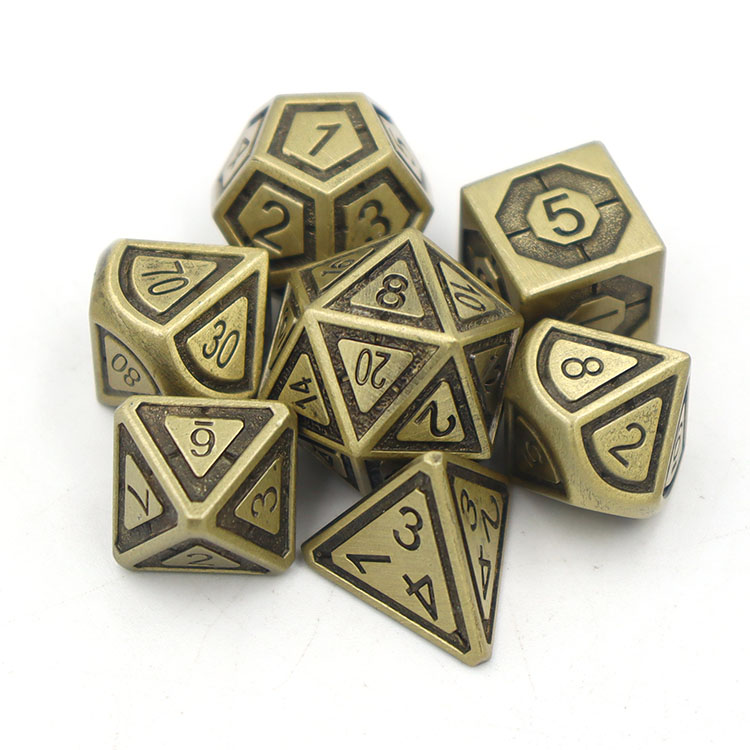 Zinc Alloy Metal Dice Set with Customized Color and Square Corners for DND RPG Tabletop Games