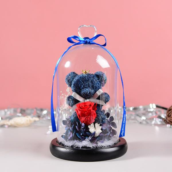 Wholesale Price Rose bear preserved roses in glass dome rose bear for lover