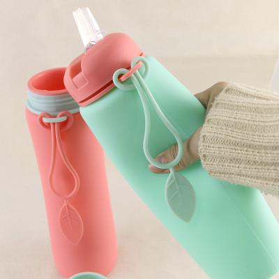 Pink Green Reusable Silicone Water Bottle For Outdoor Sports Travel OEM