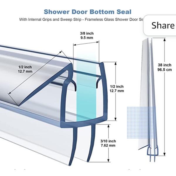 Прозрачная полоса герметизации для душевых дверей из 3/8 дюймов без рамы