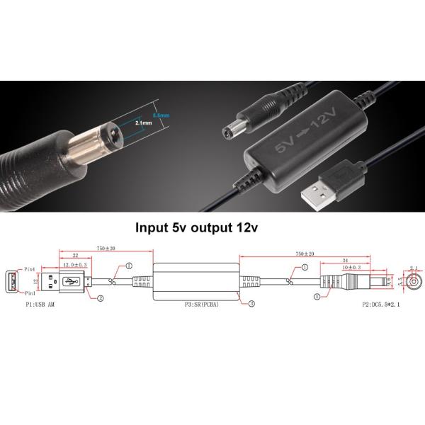 Кабель повышающего преобразователя 5 В на 9 В 12 В USB на DC 5521MM