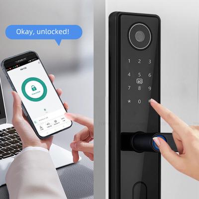 Black Peephole Camera Smart Fingerprint Door Lock Tuya Biometric Code Card Access
