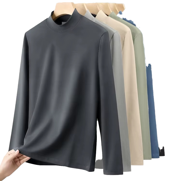 High Quality Modal 100%Cotton Half Turtleneck Bottoming Shirt Men's Casual Long Sleeved Knitted Blank Design T-shirt