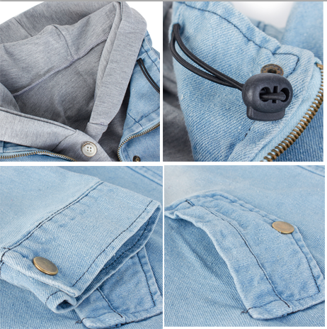 Cheap Plus size drawstring twinest hooded outwear denim coat for women