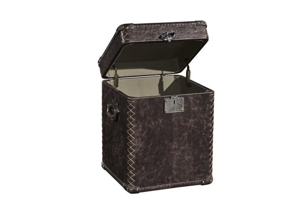 Antique Full Top Genuine Leather Storage Trunk Lifted Cover Plywood Frame For Office