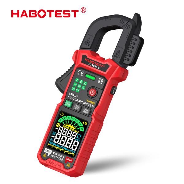 HABOTEST HT205AS/DS Multímetro de pinza digital True RMS - Comprobador de voltaje y corriente CA/CC, resistencia, capacitancia, frecuencia y temperatura con NCV