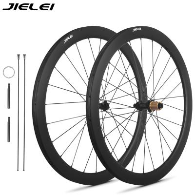 JIELEI High Quality 700c Carbon Fibre Bicycle Wheelset 46mm 24 Holes Four Claw Clincher Disc Brake Tubeless Road Bike Wheels