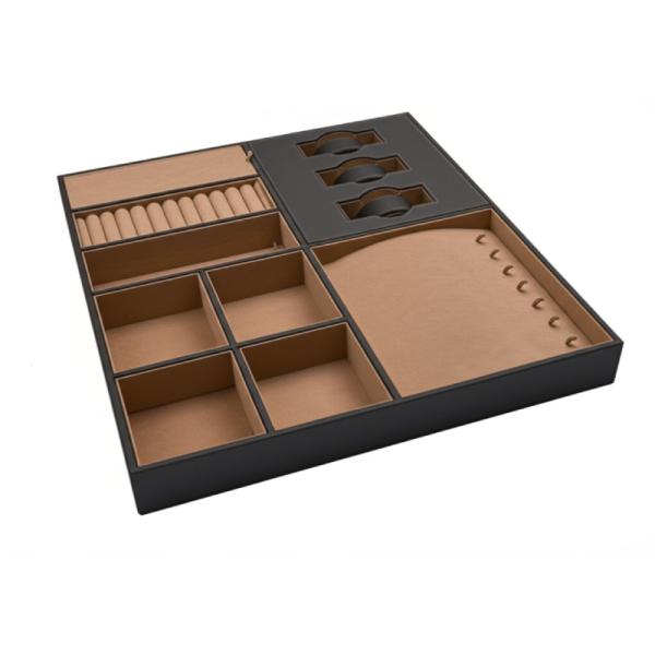 MJWHD YG-H021 Customizable Modular Jewelry Drawer Organizer Tray, 500x413x55mm, PU Leather & Velvet Lined, Handmade for Wardrobe & Dresser