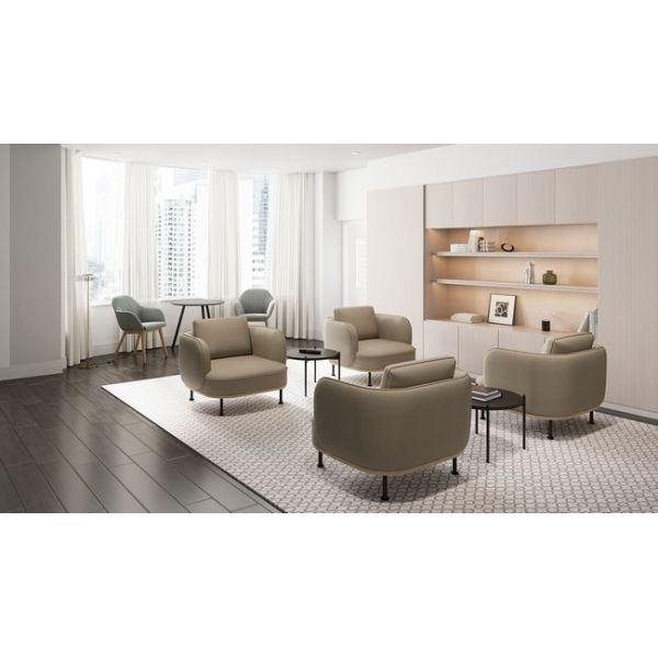 Yellow Modern Commercial Sofa Stable Rounded Single Sofa Armchair With Wood Base