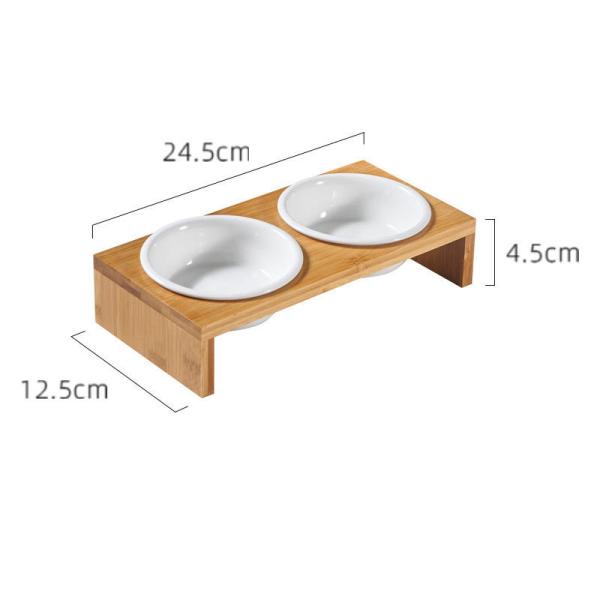 Elevated Double Bowl Frame Pet Ceramic Bowl Bamboo Wood Stand Ceramic Dog Bowls