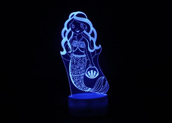 Mermaid 3D Night Light Table Lamp , Glass Illusions Lamps For Girls Decoration