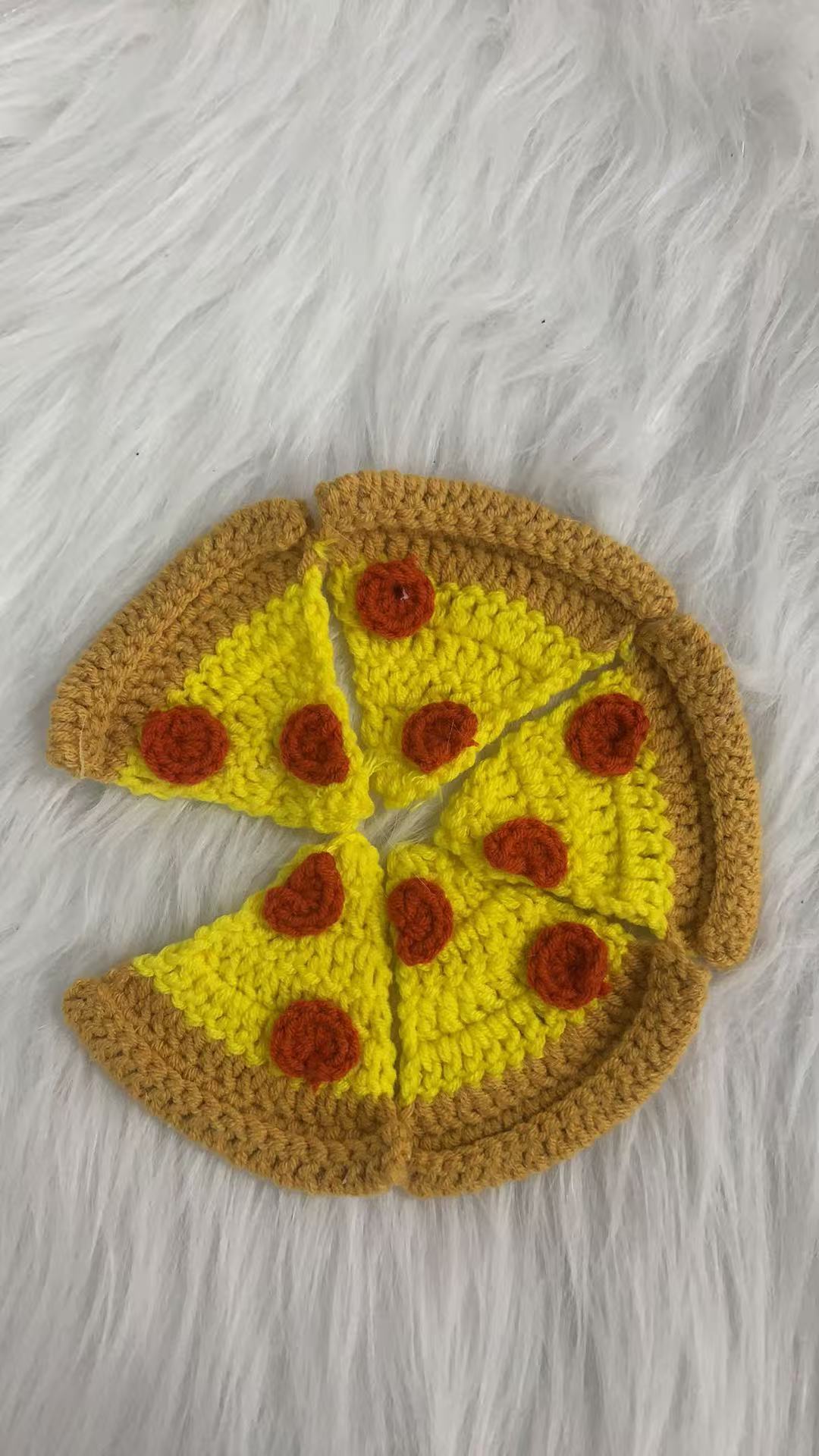 Handmade food Cotton Crochet Pizza Applique Patch, Pepperoni Pizza Slice Sew‑on Patch for Kids Garment Accessories
