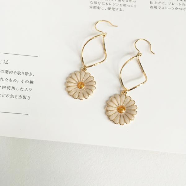 Painless Metal Daisy Long Pendant Charm Earring Clips 14K Rose Gold For Wedding And Party