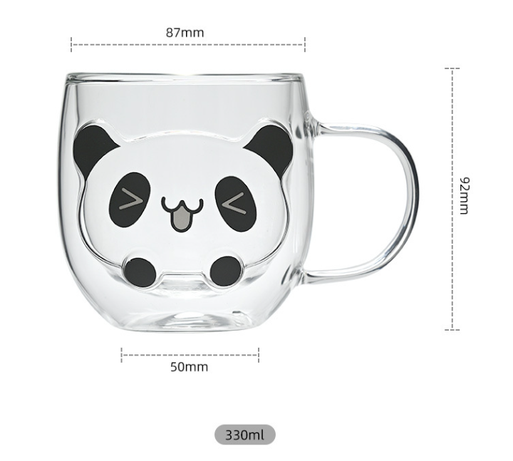 Borosilicate Glass Double Wall Clear Coffee Mugs Cartoon Cute Animal Shape 300ml