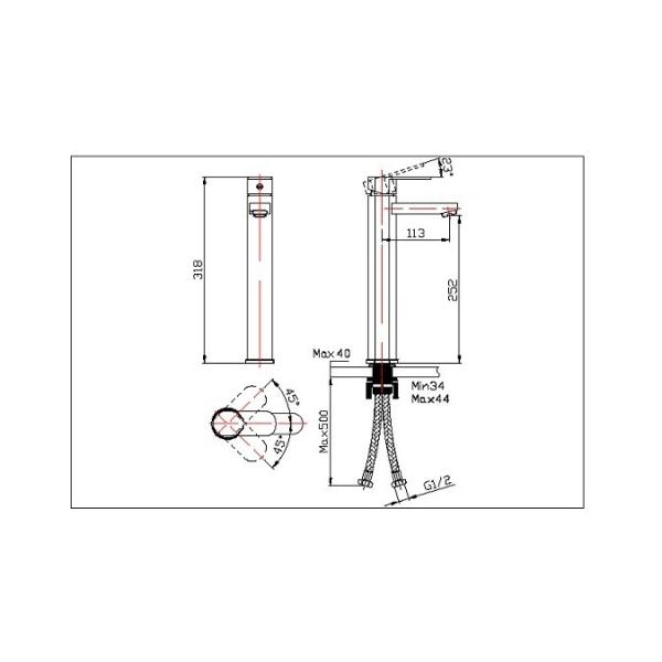 Brass Deck Mounted Bathroom Vessel Sink Faucets / Flat Handle Monobloc Basin Tap