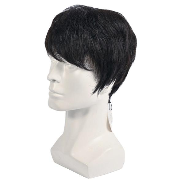 150% Density Natural Black Short Human Hair Wig for Men Layered Full Replacement Hair