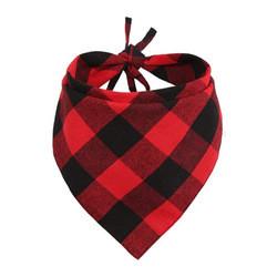 Custom Printed Red Plaid Dog Scarf Spring Flowers Large Dog Bibs