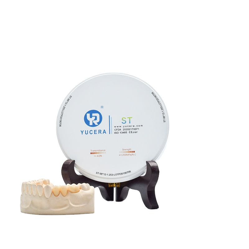 Precio de fábrica Yucera Disco cerámico blanco ST super translúcido dental de 98 mm 95 mm para sistema CAD CAM, máquina de fresado de 5 ejes