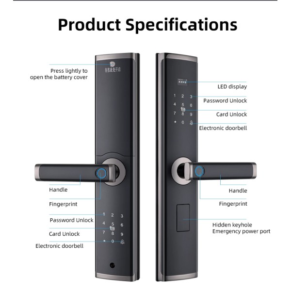 Yagu Double Side Intelligent Lock Tuya Wifi Smart Lock Door Fingerprint Password Smart Door Lock Smart Locks for Front Door