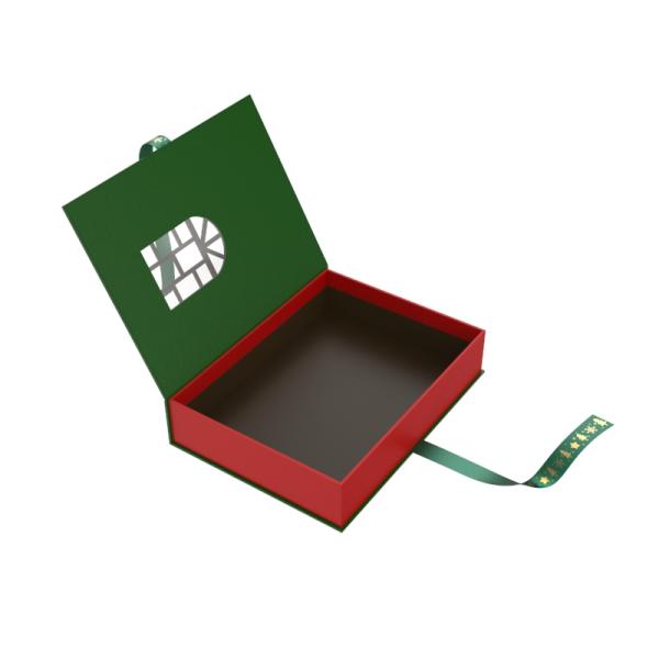 Christmas Celebration Chocolate Gift Paper Rigid Clamshell Box Packaging Fancy Gold