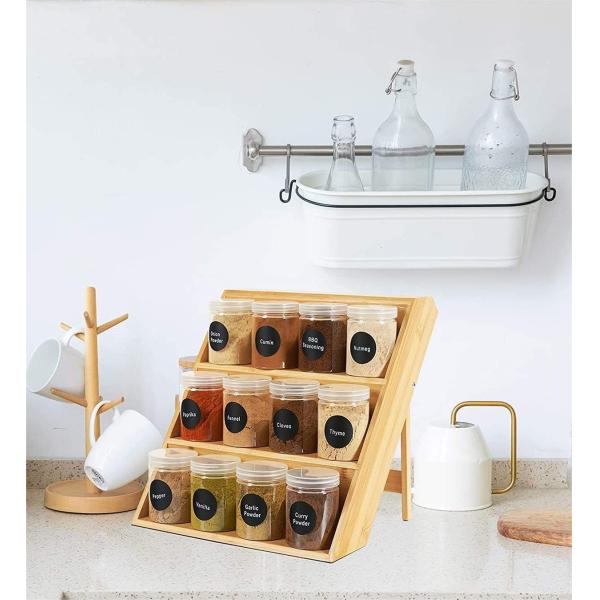 Хранилище 11.85x3.5x13.8 дюймов Деревянная стойка для специй, кухня Бамбук Стоящая стойка для специй