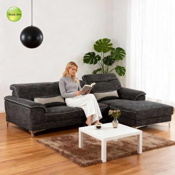Textured Reclining Sectional Sofa Right Facing Movable Modular Charcoal Gray
