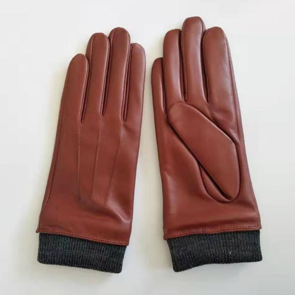 Fashion Knitted Cuffs Womens Soft Leather Gloves Eco - Friendly Red Color