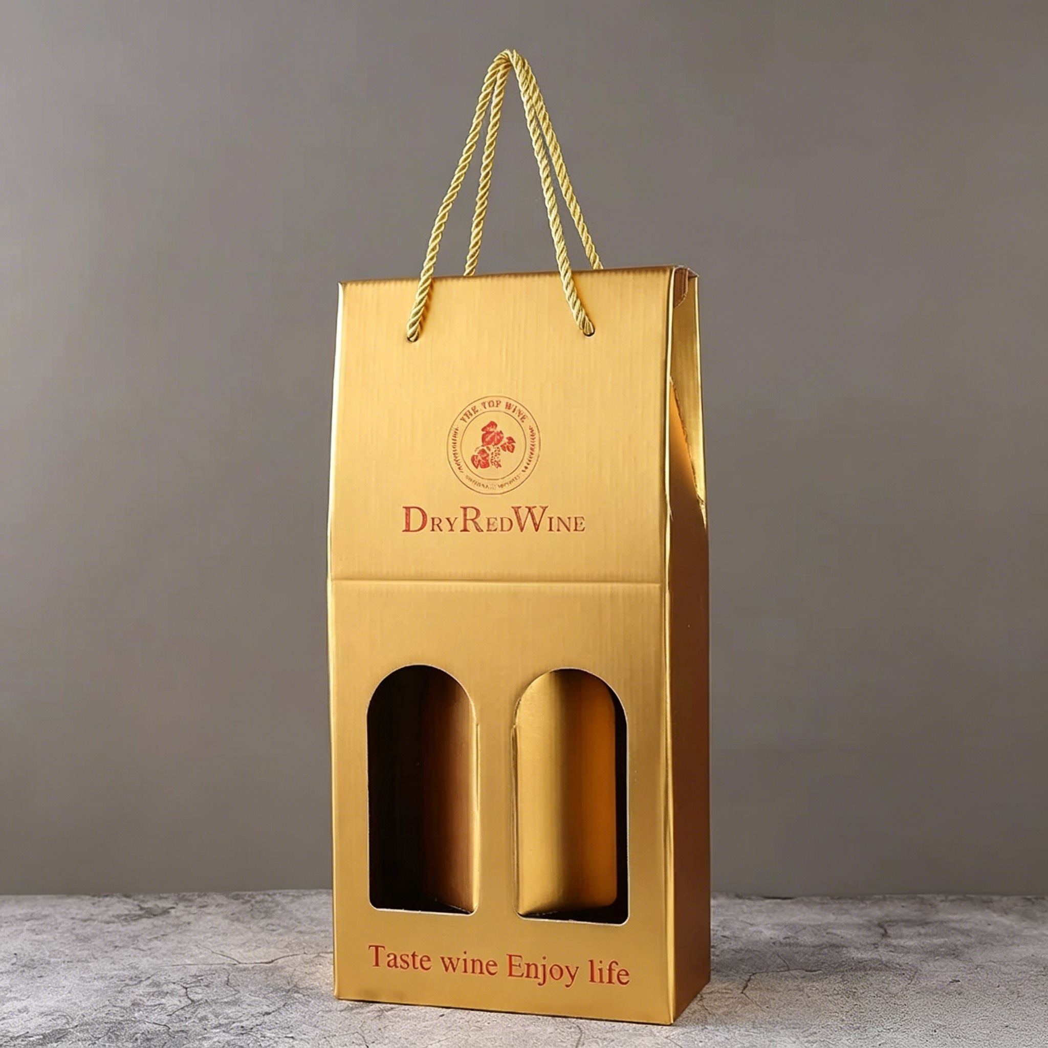 Corrugated Wine Packaging Boxes Window Rope Handle For Bottle Gift