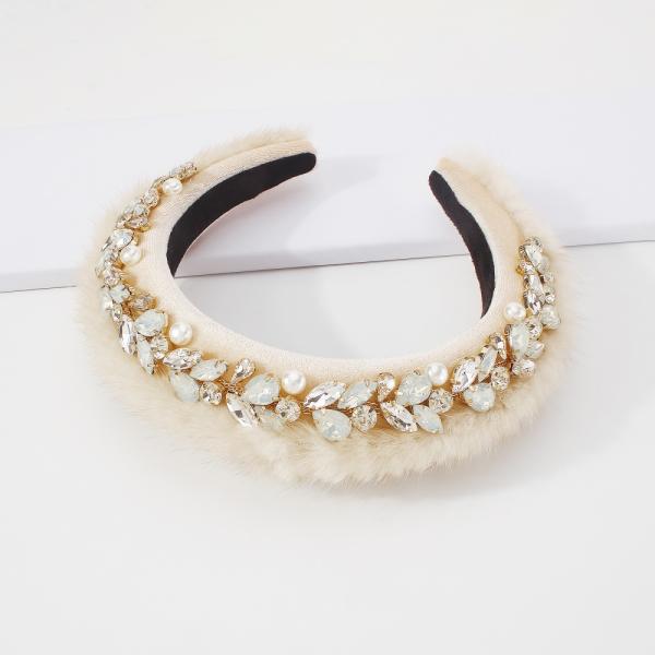 Autumn/Winter hair accessories Fashion mink plush headbands hair hoop luxury color drill wide edge hair headdre