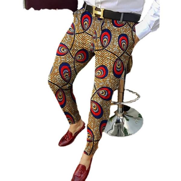Light Wash Digital Print Polyester Trousers Multi-style Slim-fit Plaid for Casual Men